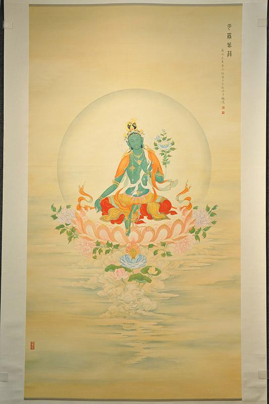 老師謙虛，笑言這幅「綠度母法相」可以畫得更好。