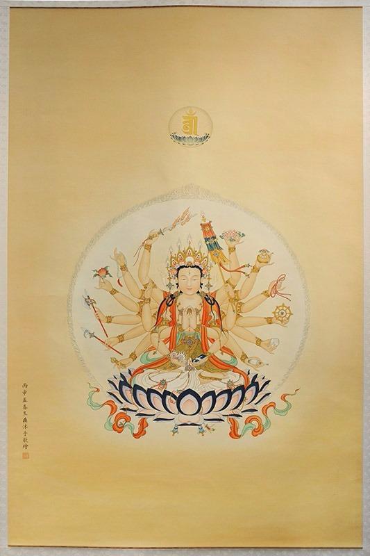 老師所繪的準提佛母，相貌莊嚴，十八手如法依照經典各持不同法物。