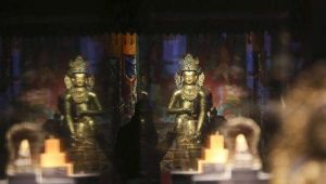 扎什倫布寺中高達180厘米的彌勒菩薩銅像（圖：中國新聞網）