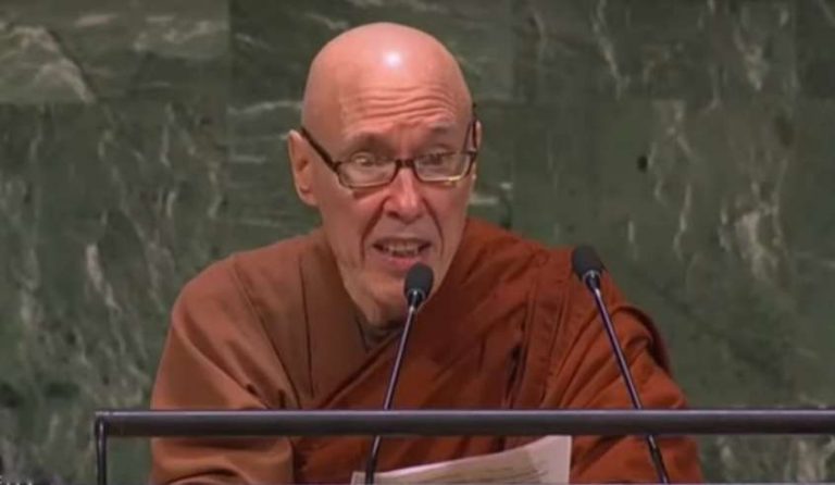 美國僧人菩提比丘（Bhikkhu Bodhi）（圖：Ven Bodhi UN 2019 Youtube）