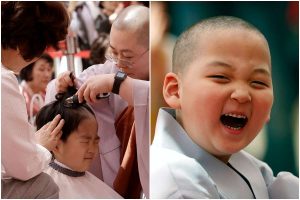 韓國首爾的曹溪寺近日舉辦小孩子的「出家儀式」（圖：EPA）