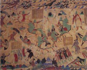 莫高窟第二百八十五窟南壁西魏壁畫代表作「五百強盜故事圖」（部分）（網路圖片）