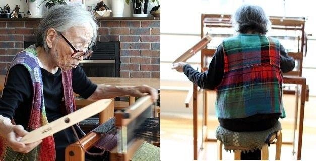 現年104歲的城美紗緒每天仍然安靜地坐在工作坊裏，織布機前專注織布。