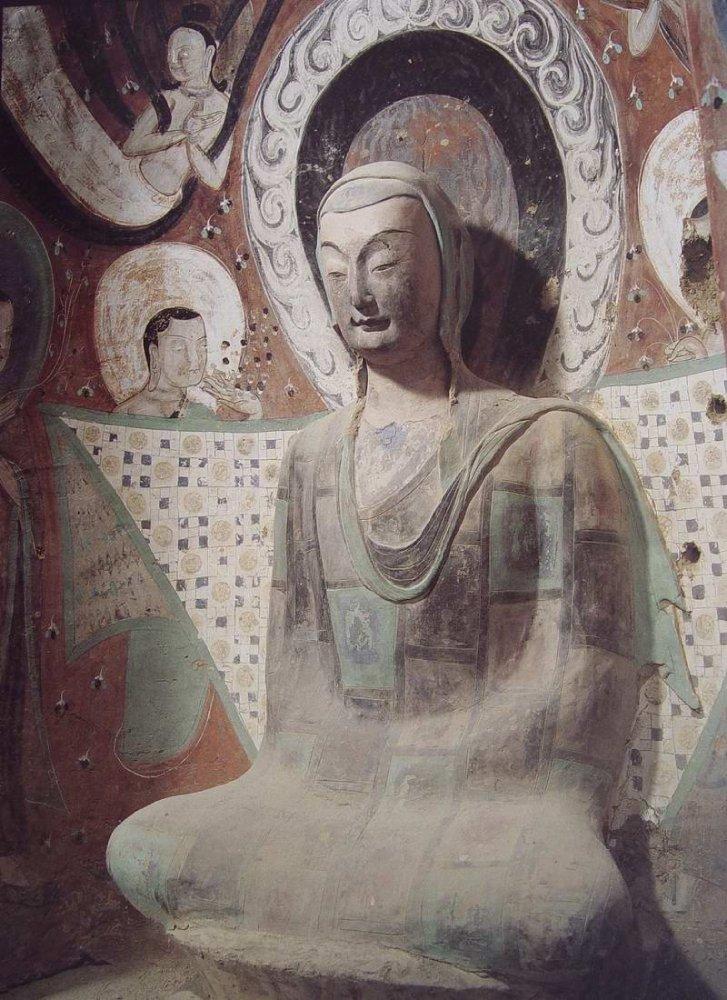 莫高窟第285窟西壁南側有禪僧塑像（圖：敦煌研究院）