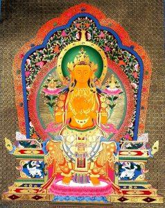 藏傳佛教的彌勒菩薩唐卡（筆者攝於不丹）