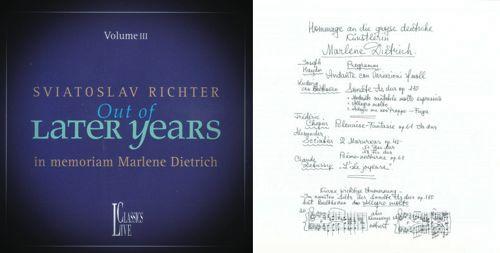 Sviatoslav Richter: Out of Later years (Volume 3) 1992年5月15日慕尼黑現場錄音 Living Classics LCL 481 73:59 DDD