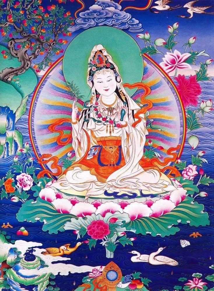 以西藏唐卡技術繪畫的漢式白衣觀音像