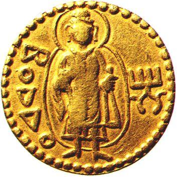 公元二世紀古印度貴霜王朝迦膩色伽一世時期的金幣上鑄刻了佛像，是目前為止傳世最早的佛像。