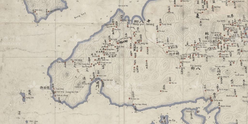 和神父(Simeone Volonteri )繪製的 《新安縣全圖》,當中可見「團門」及「清山」的名稱。(圖:澳洲國立圖書館)