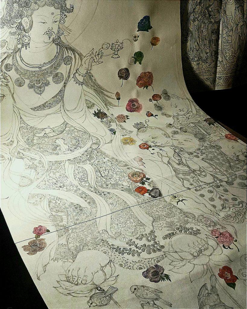 張穎儀曾花上很多時間臨摹佛畫,畫功扎實,像這幅名為《引路菩薩》的作品,就盡顯其高超造詣。
