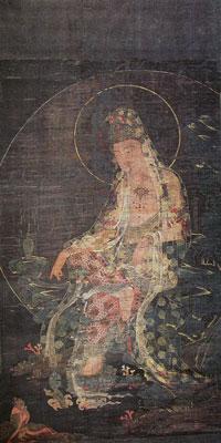 韓國高麗朝的〈楊柳觀音〉,絹本著色,166.4×88.8公分,寶壽院收藏。