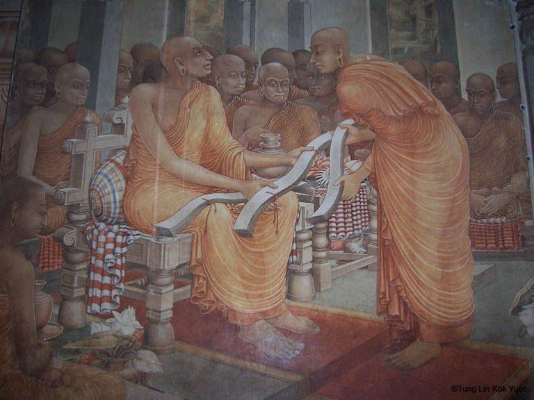 覺音論師Buddhaghosa,於摩訶男王時代(AD 403~431)由印度來斯里蘭卡,對於南傳佛典的流傳影響深遠。