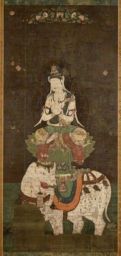 平安時代公元12世紀的絹本着色普賢菩薩畫像，現藏於日本東京國立博物館