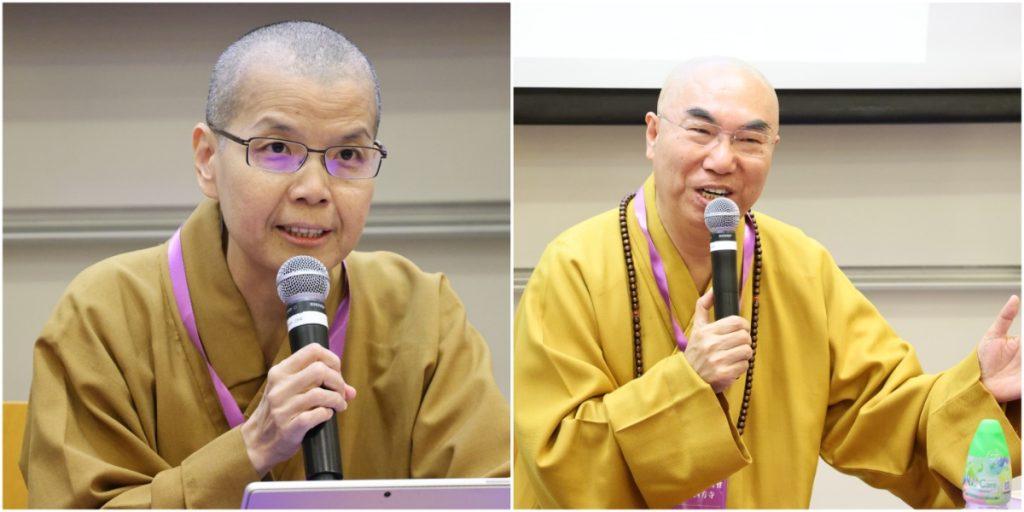 妙凡法師（左）在開幕當天擔任主持，寬運法師（右）則擔任主題演講嘉賓（圖：香港中文大學人間佛教研究中心）。
