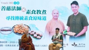 善慈法師與素食教煮Ken Kwong,在早前1月下旬舉行的「2026年亞洲素食展」中,為佛門網及Veggie 365主持一場講座(圖:Veggie 365)。