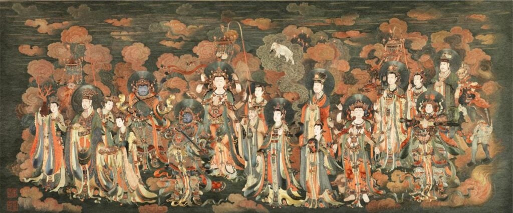 張美芳用蘇繡技藝還原明代法海寺北壁東堵的《梵天禮佛護法圖》(闊2300毫米 高1130毫米)